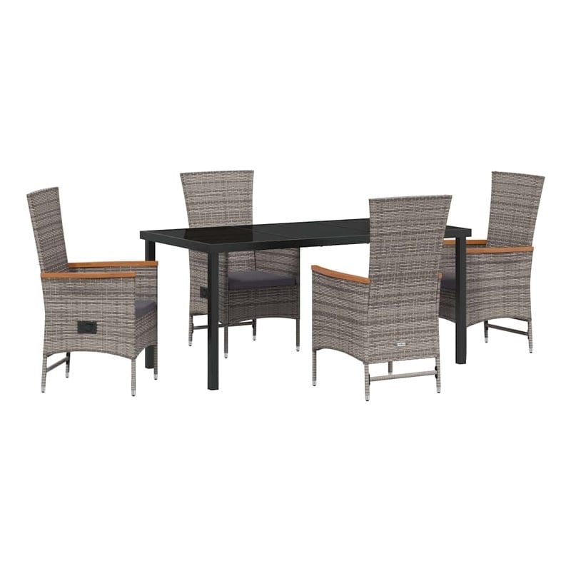 Afuera Living 5 Piece Poly Rattan Garden Dining Set with Cushions in Gray