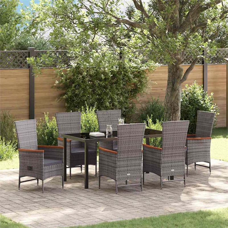Afuera Living 7 Piece Poly Rattan Garden Dining Set with Cushions in Gray