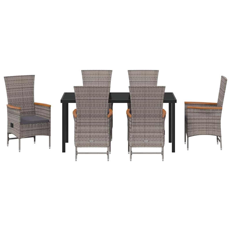 Afuera Living 7 Piece Poly Rattan Garden Dining Set with Cushions in Gray