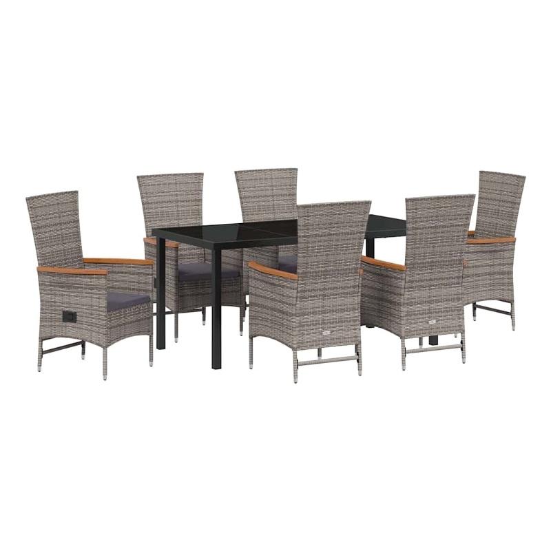 Afuera Living 7 Piece Poly Rattan Garden Dining Set with Cushions in Gray
