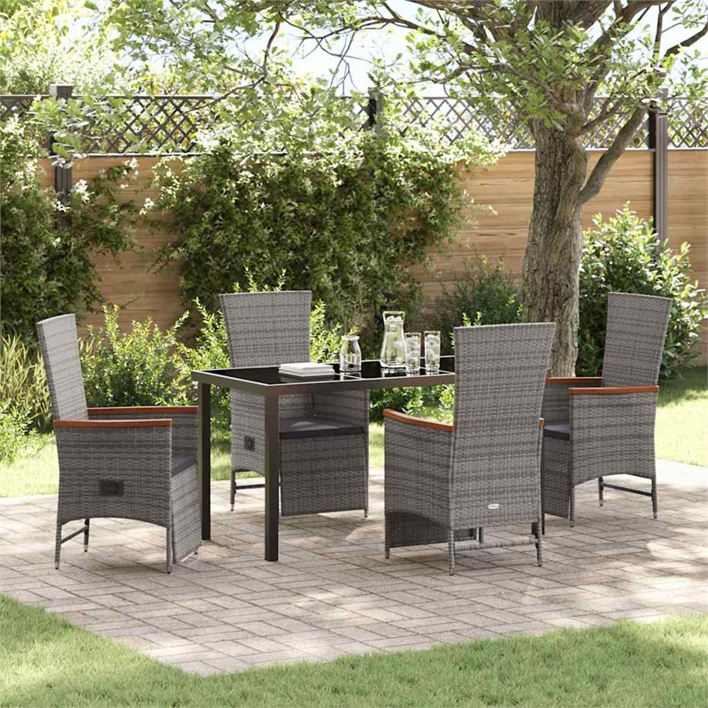Afuera Living 5 Piece Poly Rattan Garden Dining Set with Cushions in Gray