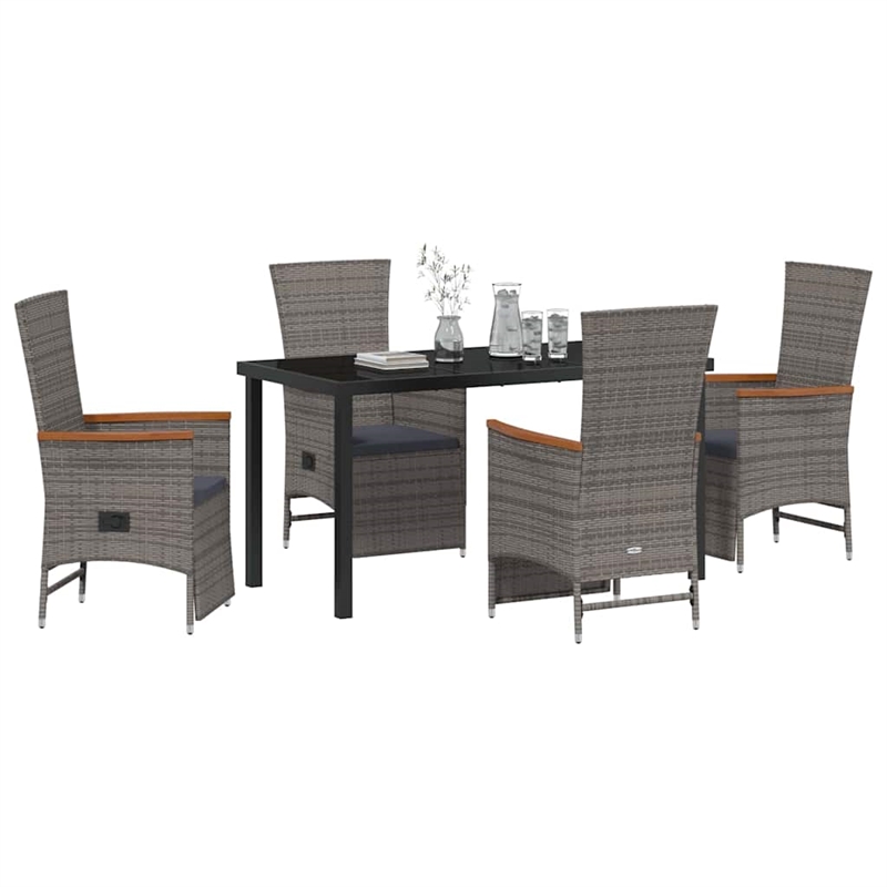 Afuera Living 5 Piece Poly Rattan Garden Dining Set with Cushions in Gray