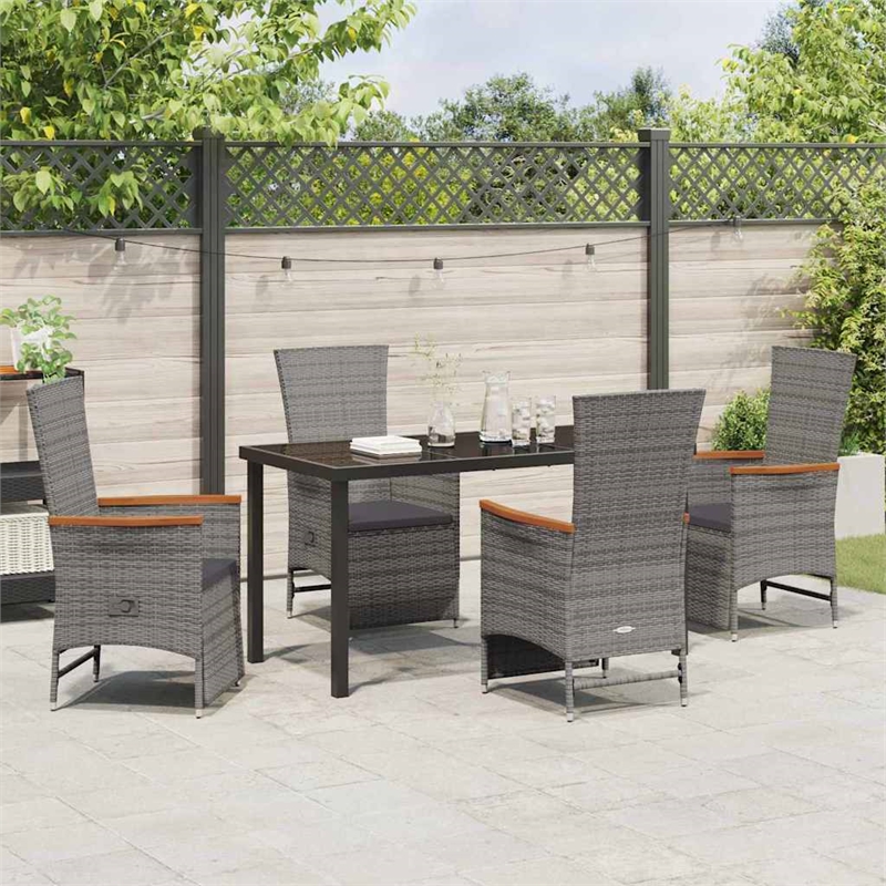 Afuera Living 5 Piece Poly Rattan Garden Dining Set with Cushions in Gray