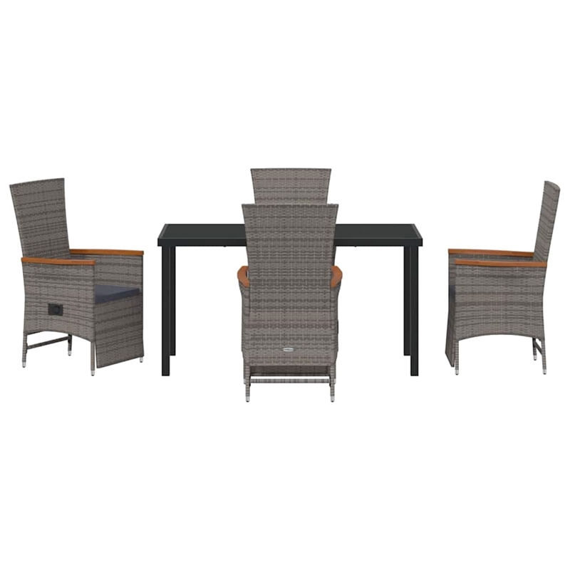 Afuera Living 5 Piece Poly Rattan Garden Dining Set with Cushions in Gray