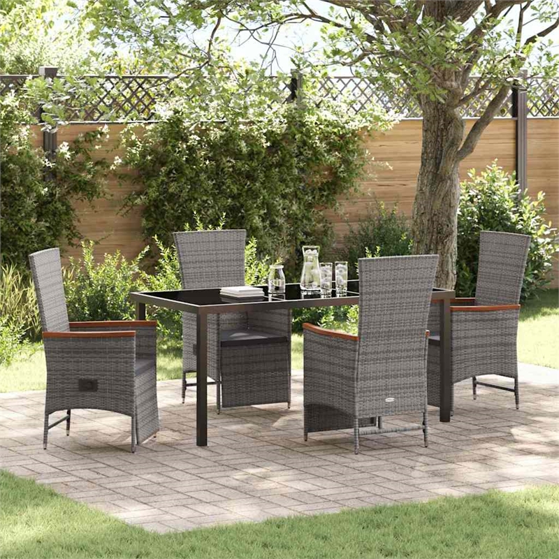Afuera Living 5 Piece Poly Rattan Garden Dining Set with Cushions in Gray