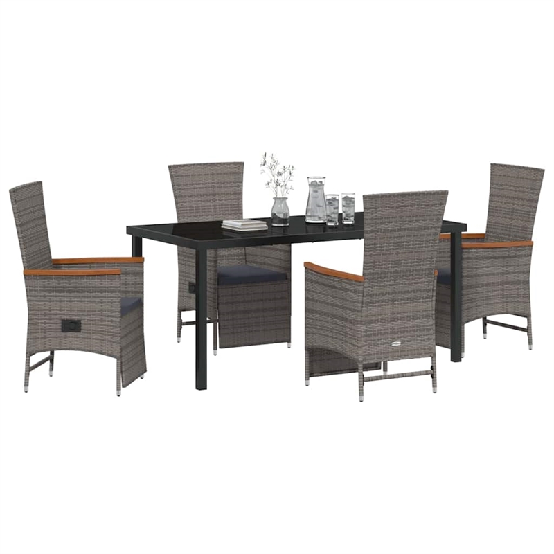 Afuera Living 5 Piece Poly Rattan Garden Dining Set with Cushions in Gray