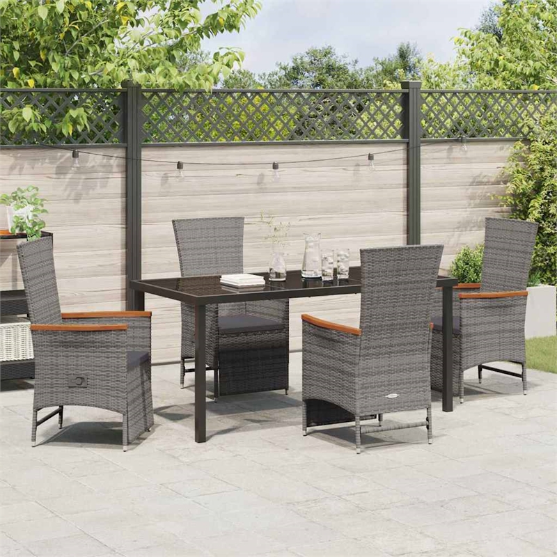 Afuera Living 5 Piece Poly Rattan Garden Dining Set with Cushions in Gray