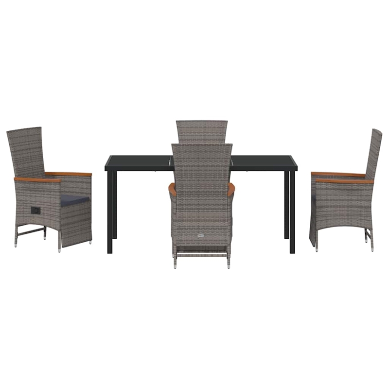 Afuera Living 5 Piece Poly Rattan Garden Dining Set with Cushions in Gray