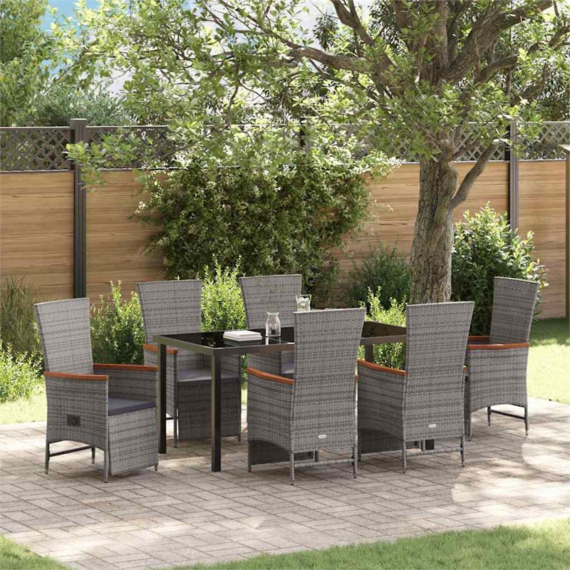 Afuera Living 7 Piece Poly Rattan Garden Dining Set with Cushions in Gray