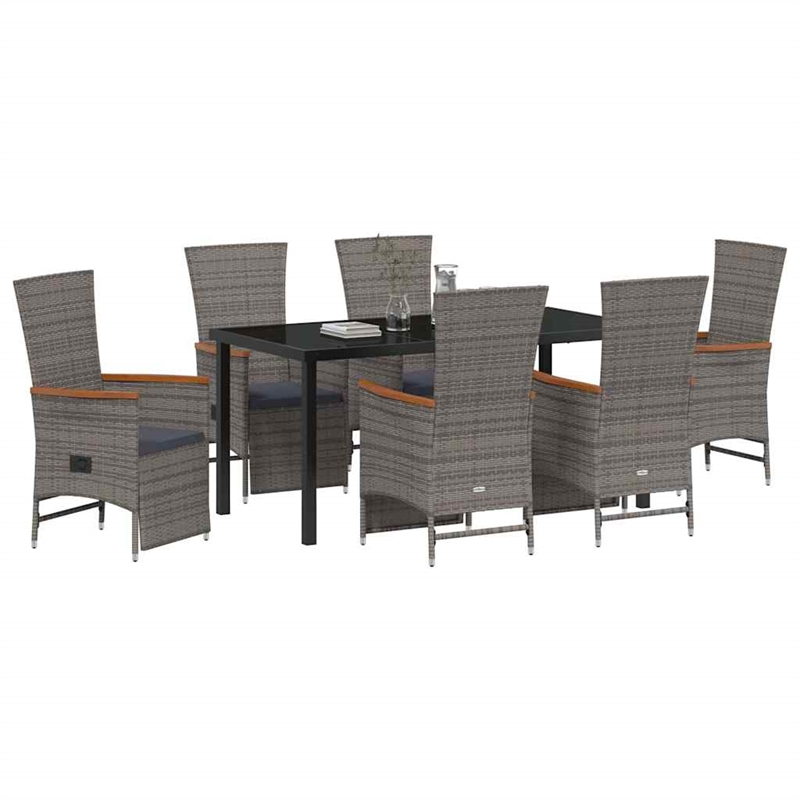 Afuera Living 7 Piece Poly Rattan Garden Dining Set with Cushions in Gray