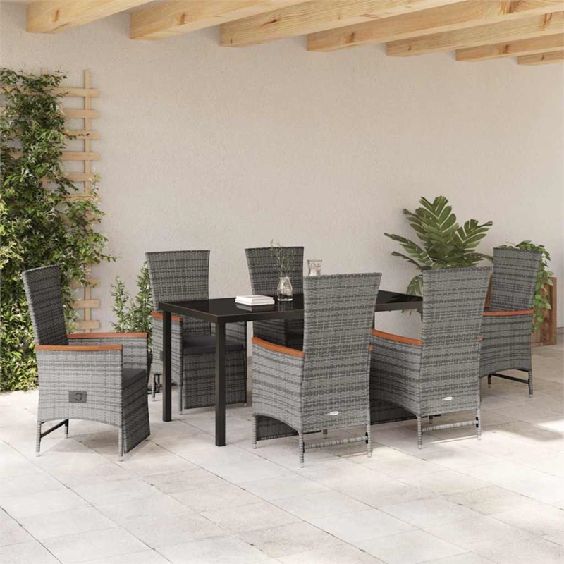 Afuera Living 7 Piece Poly Rattan Garden Dining Set with Cushions in Gray