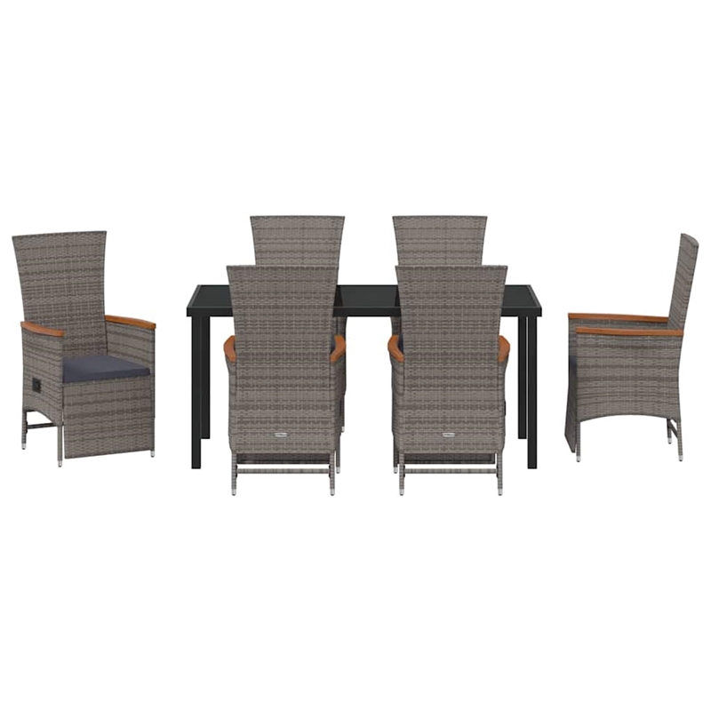 Afuera Living 7 Piece Poly Rattan Garden Dining Set with Cushions in Gray