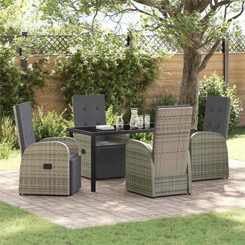 Afuera Living 5 Piece Poly Rattan Garden Dining Set with Cushions in Gray