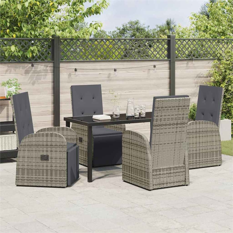 Afuera Living 5 Piece Poly Rattan Garden Dining Set with Cushions in Gray