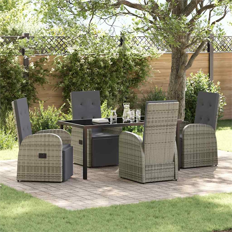 Afuera Living 5 Piece Poly Rattan Garden Dining Set with Cushions in Gray