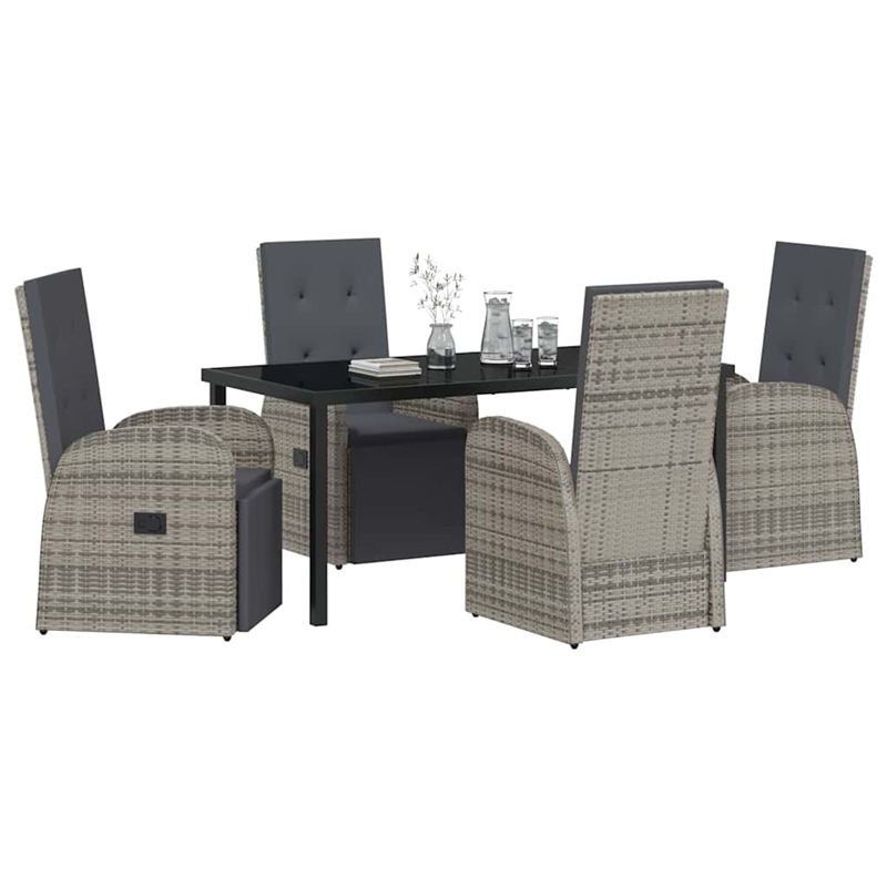 Afuera Living 5 Piece Poly Rattan Garden Dining Set with Cushions in Gray