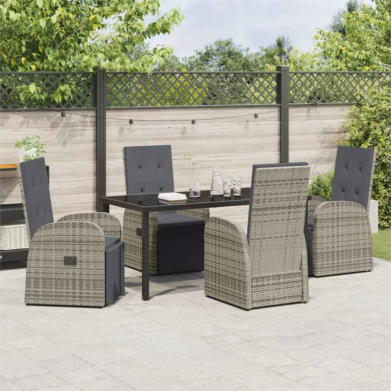 Afuera Living 5 Piece Poly Rattan Garden Dining Set with Cushions in Gray