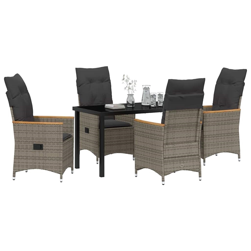 Afuera Living 5 Piece Poly Rattan Garden Dining Set with Cushions in Gray