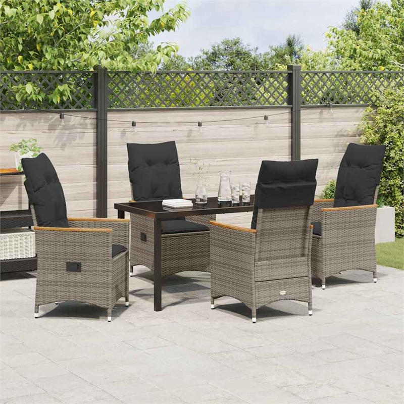 Afuera Living 5 Piece Poly Rattan Garden Dining Set with Cushions in Gray