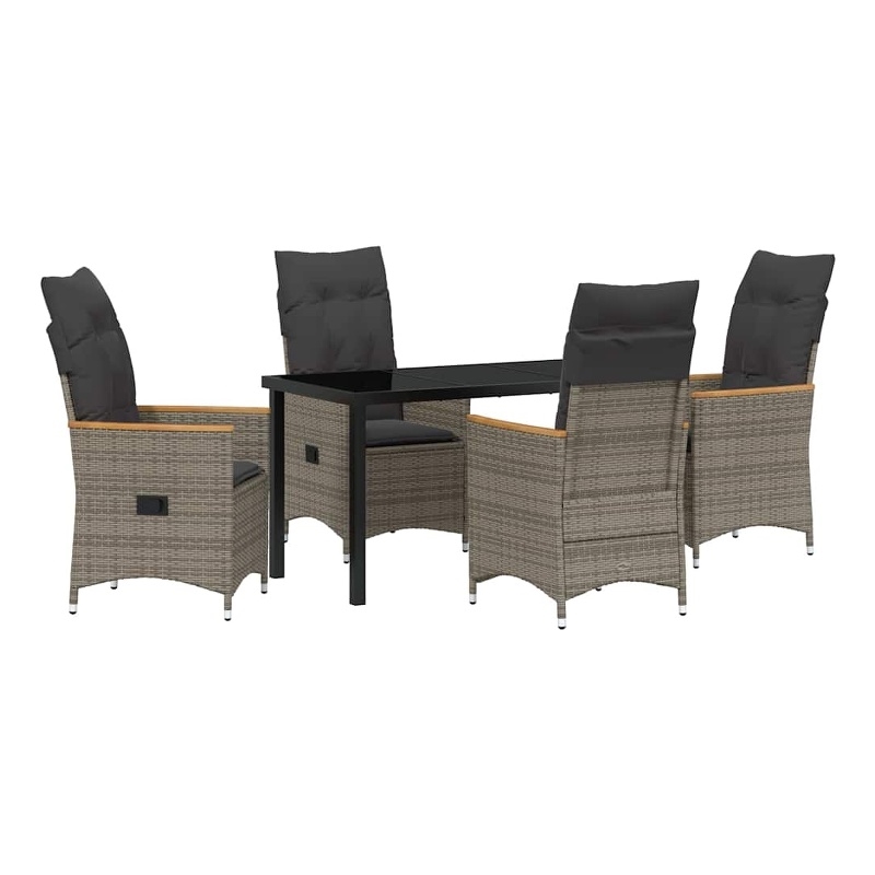 Afuera Living 5 Piece Poly Rattan Garden Dining Set with Cushions in Gray