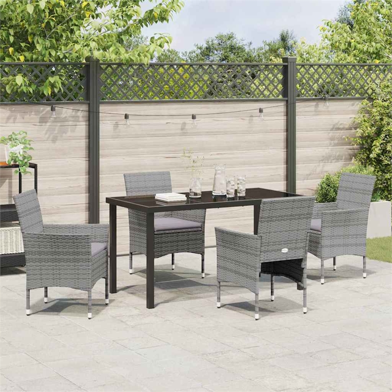 Afuera Living 5 Piece Poly Rattan Garden Dining Set with Cushions in Gray