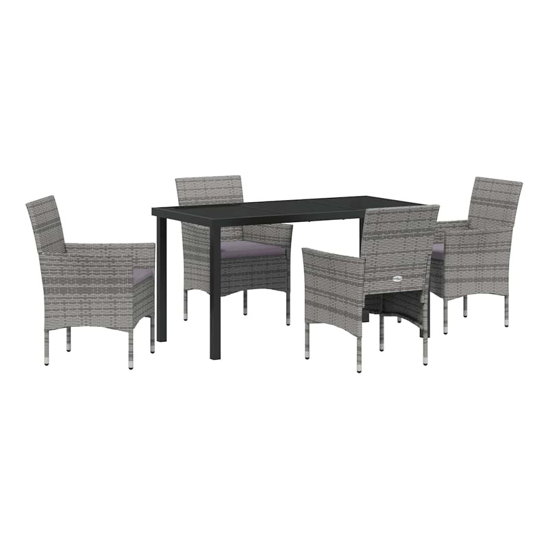 Afuera Living 5 Piece Poly Rattan Garden Dining Set with Cushions in Gray