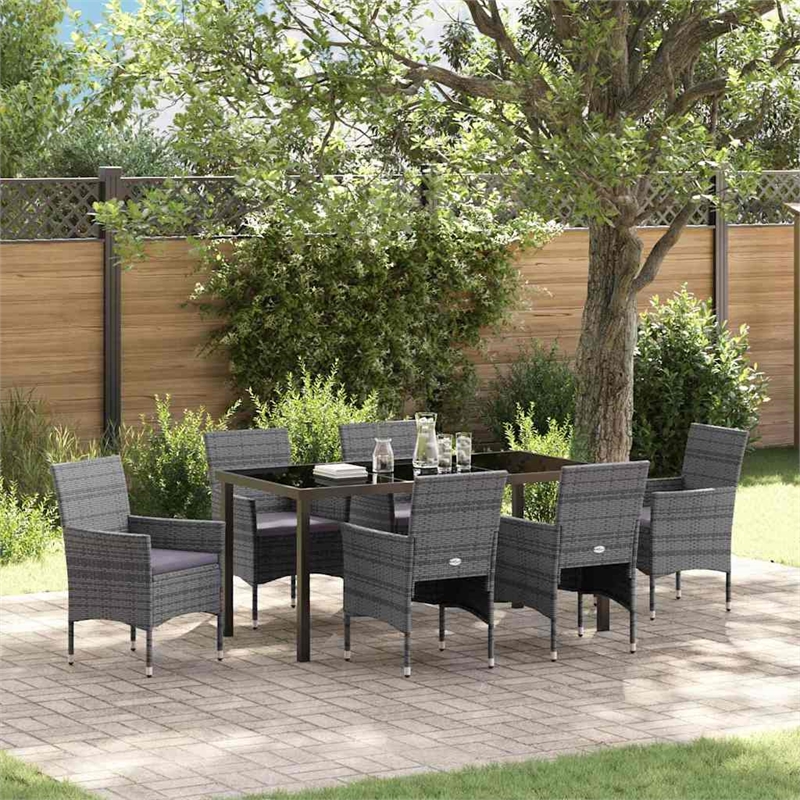 Afuera Living 7 Piece Poly Rattan Garden Dining Set with Cushions in Gray