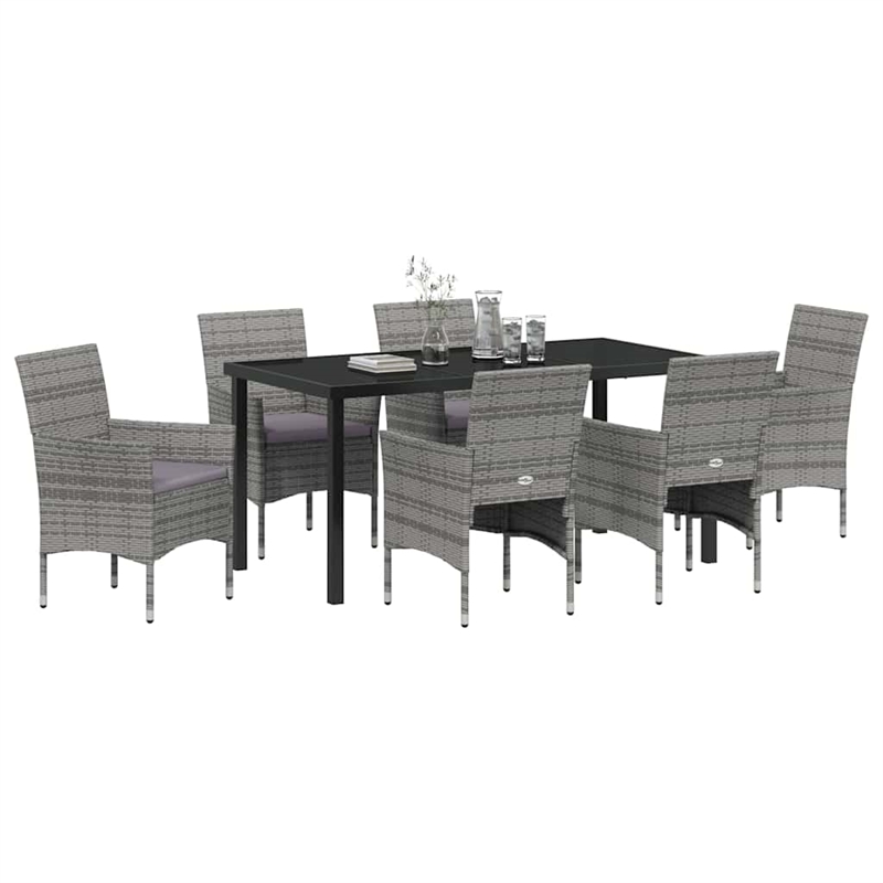 Afuera Living 7 Piece Poly Rattan Garden Dining Set with Cushions in Gray