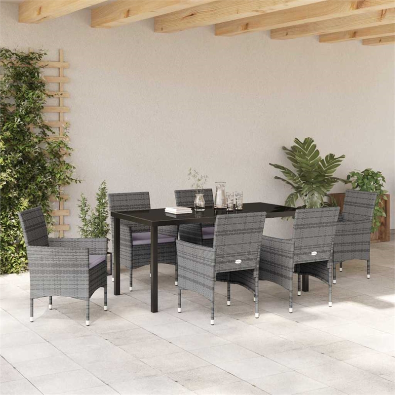 Afuera Living 7 Piece Poly Rattan Garden Dining Set with Cushions in Gray