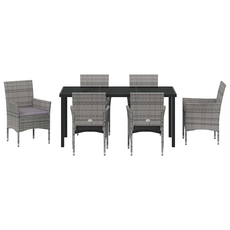 Afuera Living 7 Piece Poly Rattan Garden Dining Set with Cushions in Gray