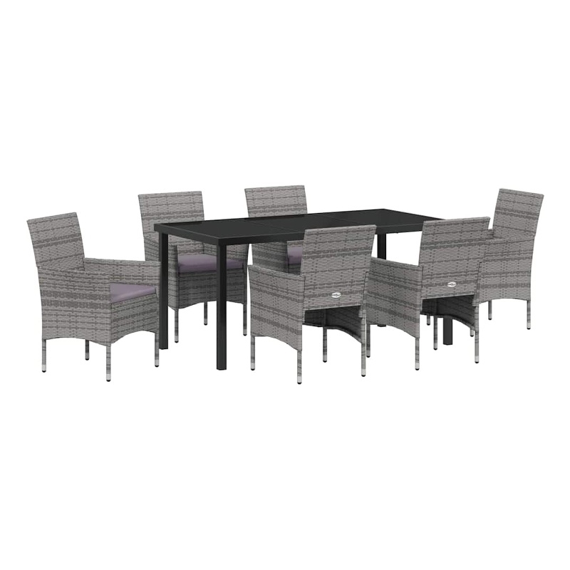 Afuera Living 7 Piece Poly Rattan Garden Dining Set with Cushions in Gray