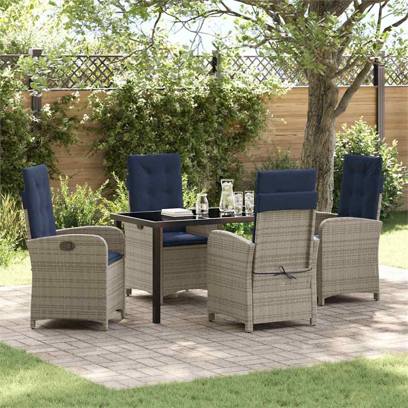 Afuera Living 5 Piece Poly Rattan Garden Dining Set with Cushions in Gray