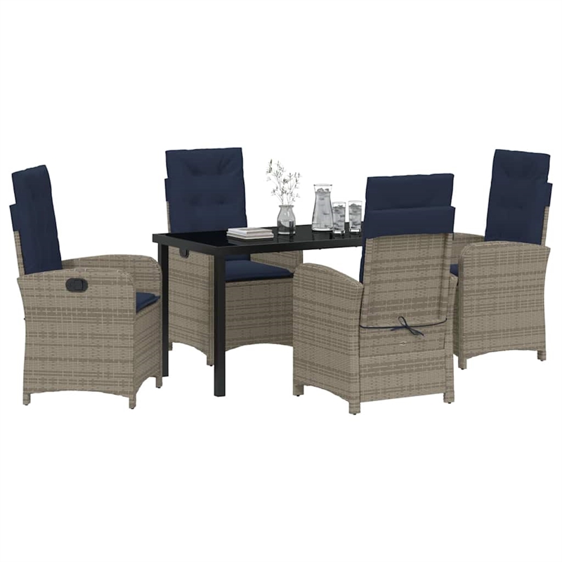 Afuera Living 5 Piece Poly Rattan Garden Dining Set with Cushions in Gray
