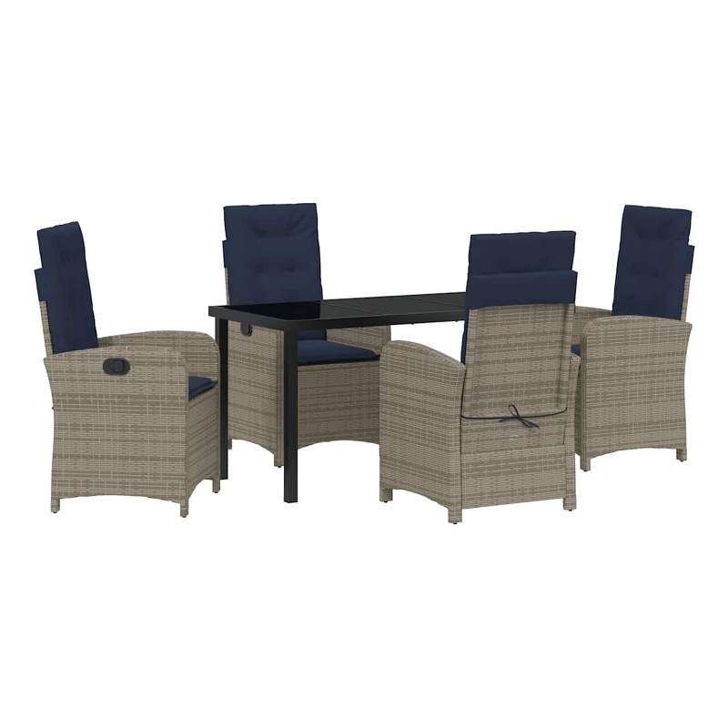 Afuera Living 5 Piece Poly Rattan Garden Dining Set with Cushions in Gray