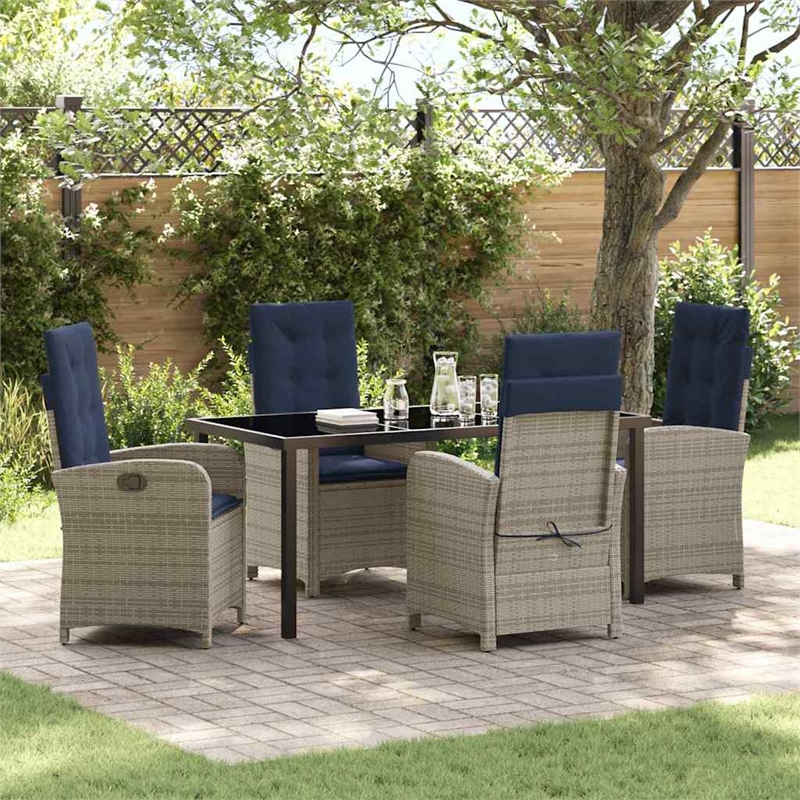 Afuera Living 5 Piece Poly Rattan Garden Dining Set with Cushions in Gray