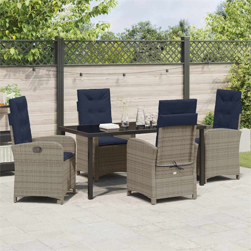 Afuera Living 5 Piece Poly Rattan Garden Dining Set with Cushions in Gray
