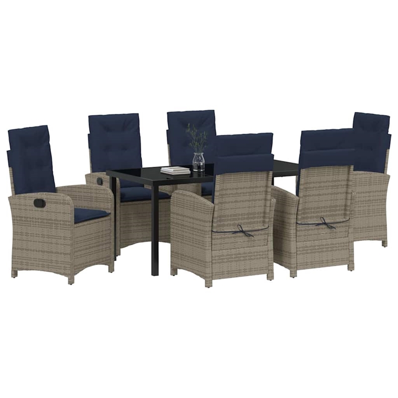 Afuera Living 7 Piece Poly Rattan Garden Dining Set with Cushions in Gray