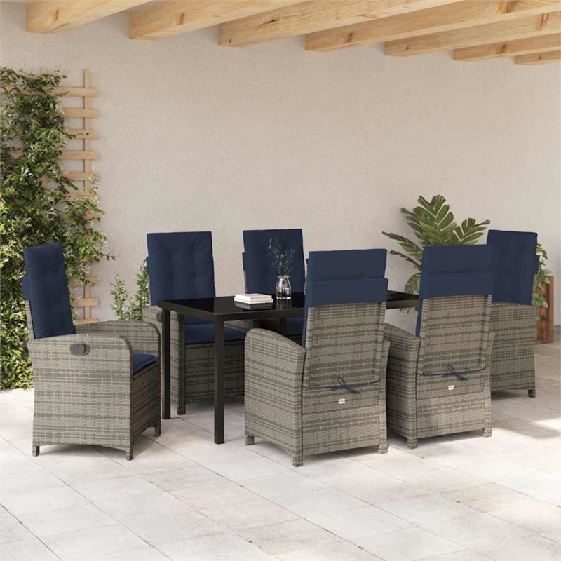 Afuera Living 7 Piece Poly Rattan Garden Dining Set with Cushions in Gray