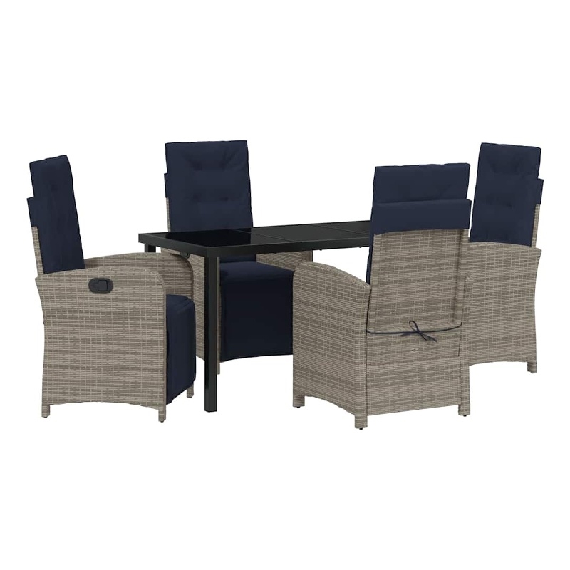 Afuera Living 5 Piece Poly Rattan Garden Dining Set with Cushions in Gray