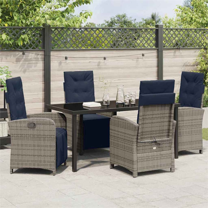 Afuera Living 5 Piece Poly Rattan Garden Dining Set with Cushions in Gray