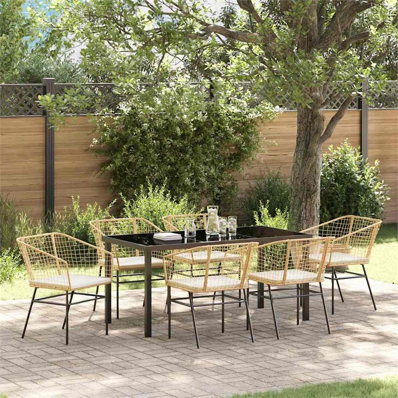 Afuera Living 7 Piece Poly Rattan Garden Dining Set in Brown