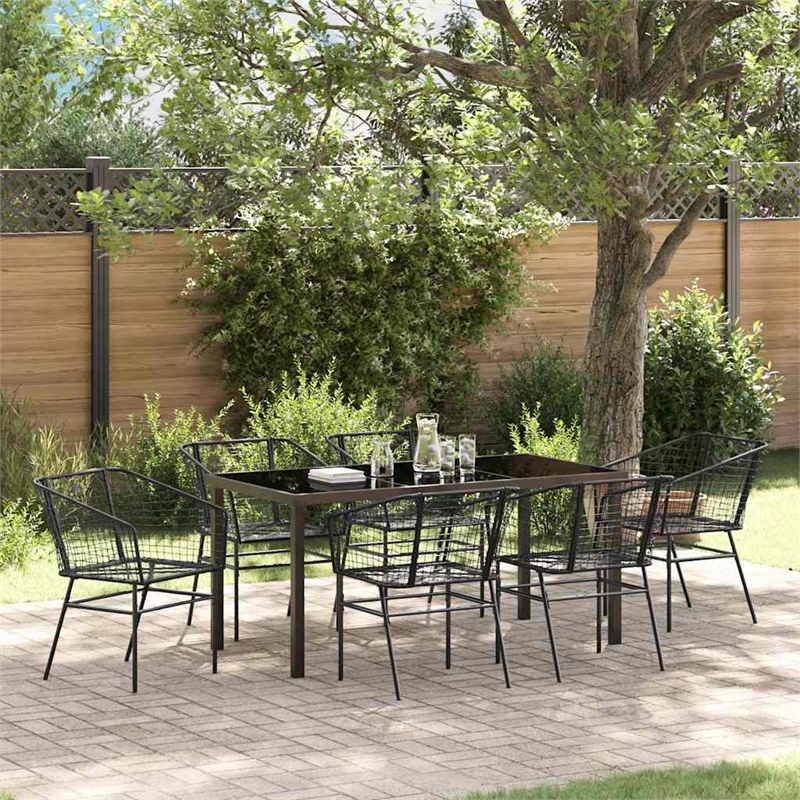 Afuera Living 7 Piece Poly Rattan Garden Dining Set in Black