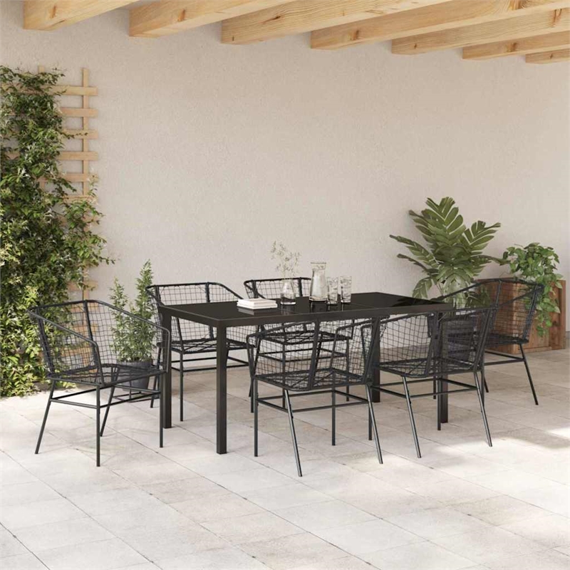 Afuera Living 7 Piece Poly Rattan Garden Dining Set in Black