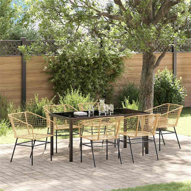 Afuera Living 7 Piece Poly Rattan Garden Dining Set in Brown