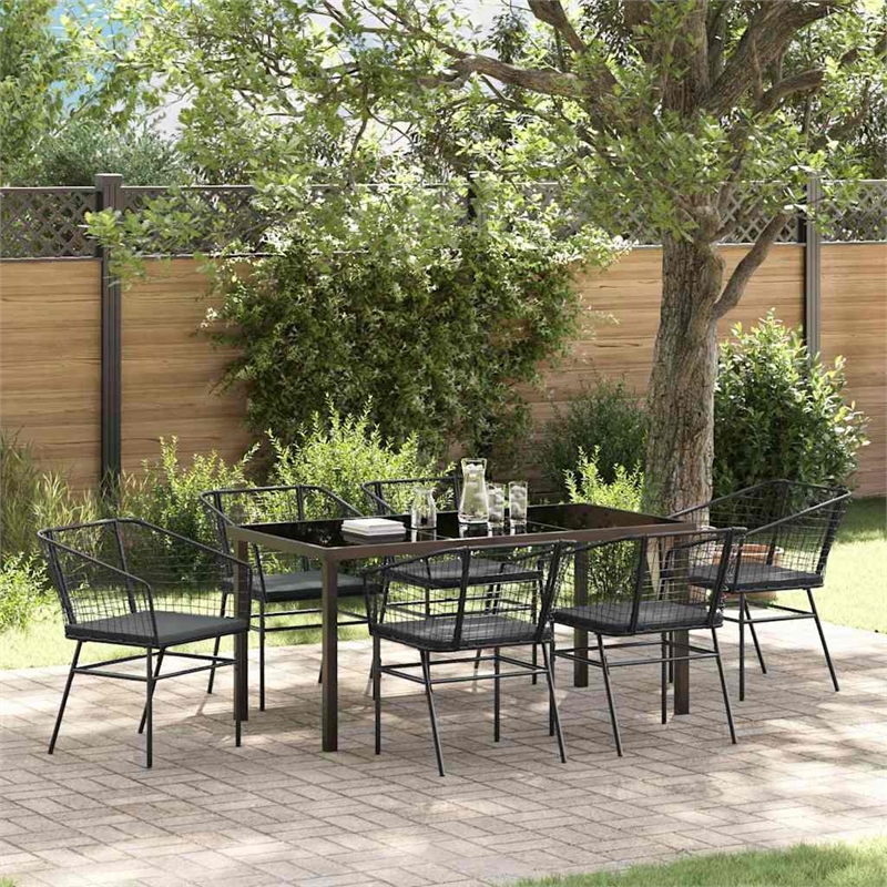 Afuera Living 7 Piece Poly Rattan Garden Dining Set in Black