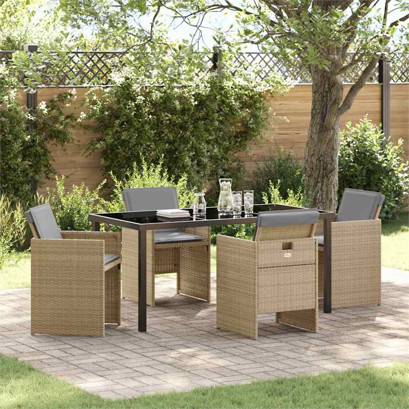 Afuera Living 5 Piece Poly Rattan Garden Dining Set with Cushions in Beige