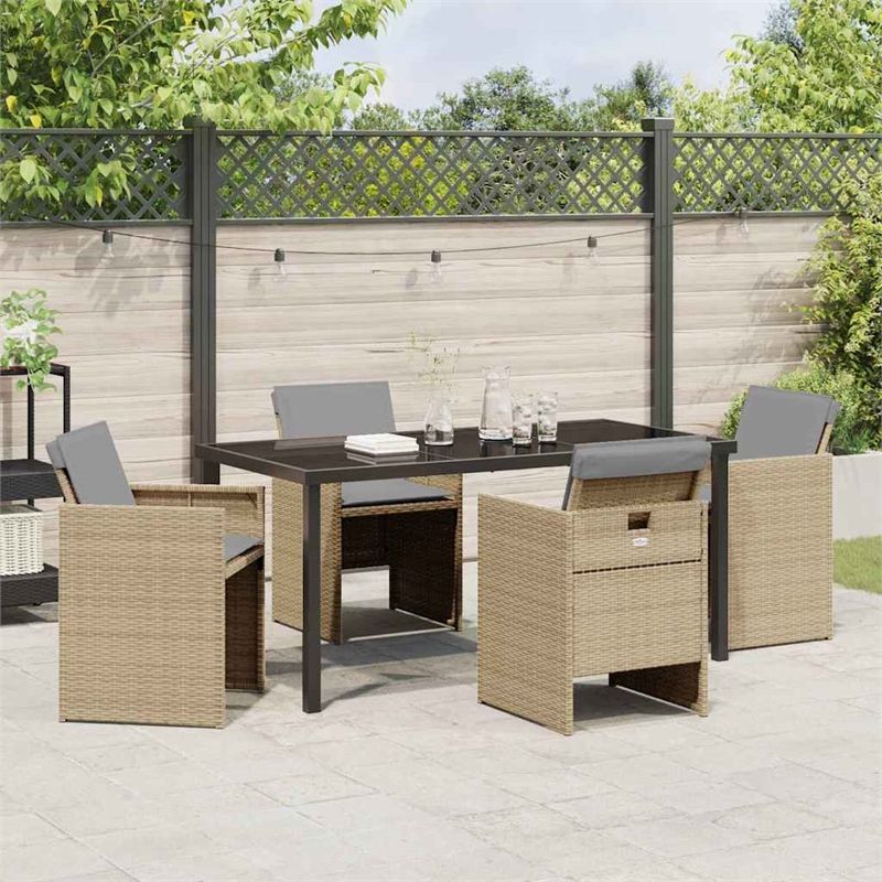 Afuera Living 5 Piece Poly Rattan Garden Dining Set with Cushions in Beige