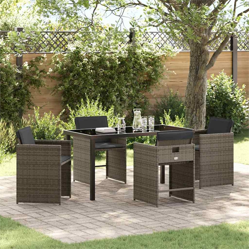 Afuera Living 5 Piece Poly Rattan Garden Dining Set with Cushions in Gray