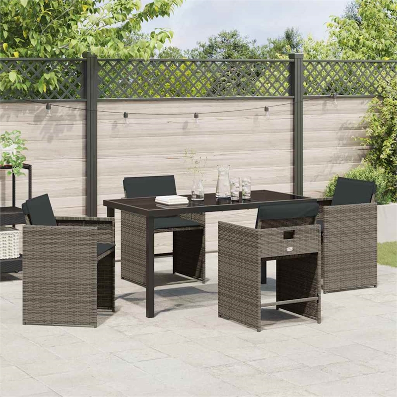 Afuera Living 5 Piece Poly Rattan Garden Dining Set with Cushions in Gray