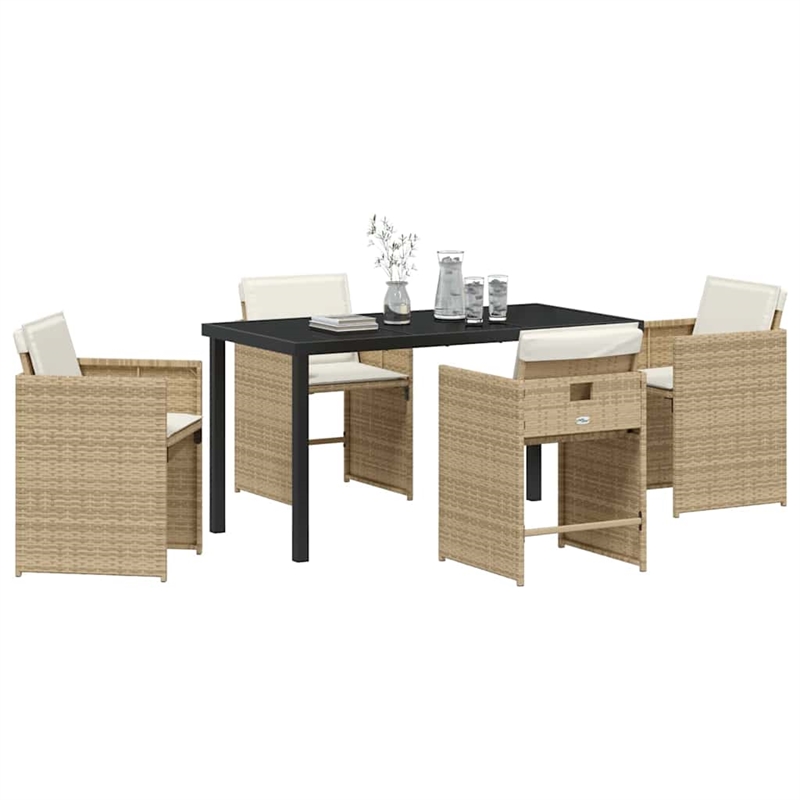 Afuera Living 5 Piece Poly Rattan Garden Dining Set with Cushions in Beige